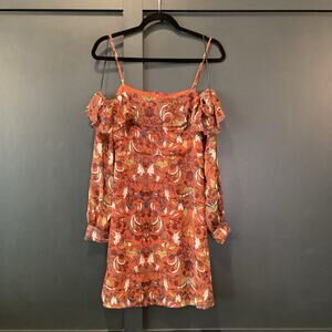 Lumiere Cold Shoulder Long Sleeve Floral paisley Orange Mini Dress Small NWT